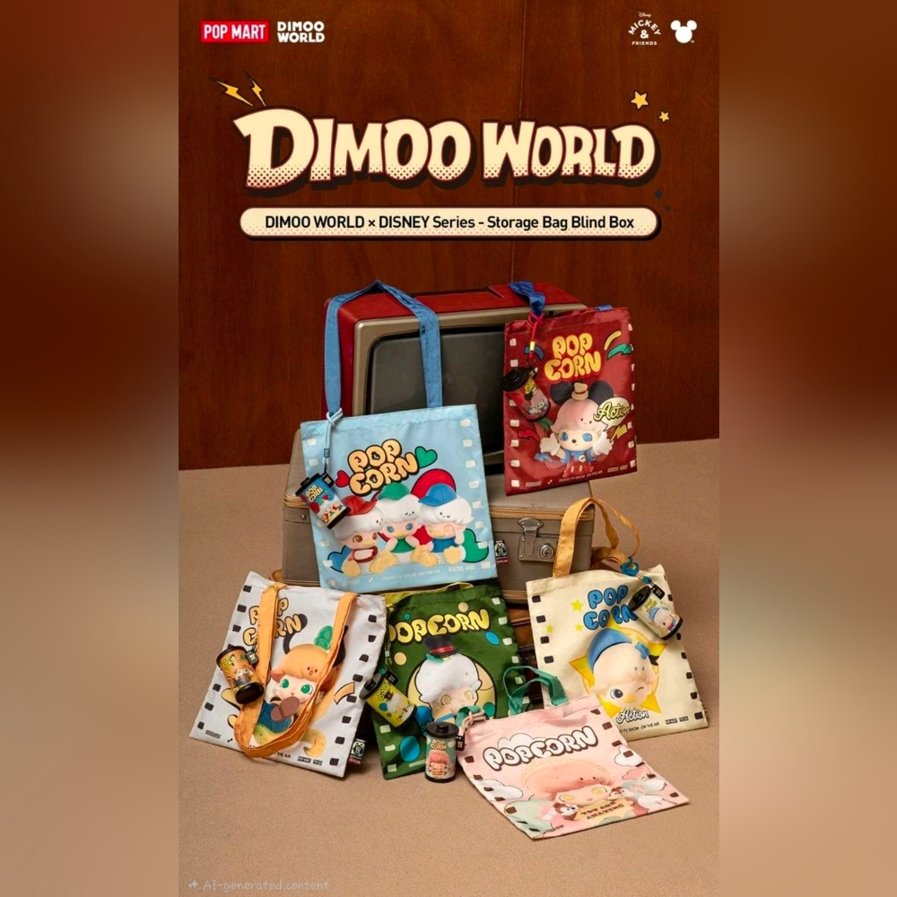 Dimoo World Disney Kids Popcorn Tote Bag - Blue, Red, Yellow